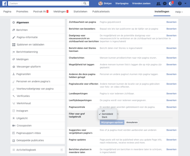 Edit button op Twitter: taalfilter Facebook